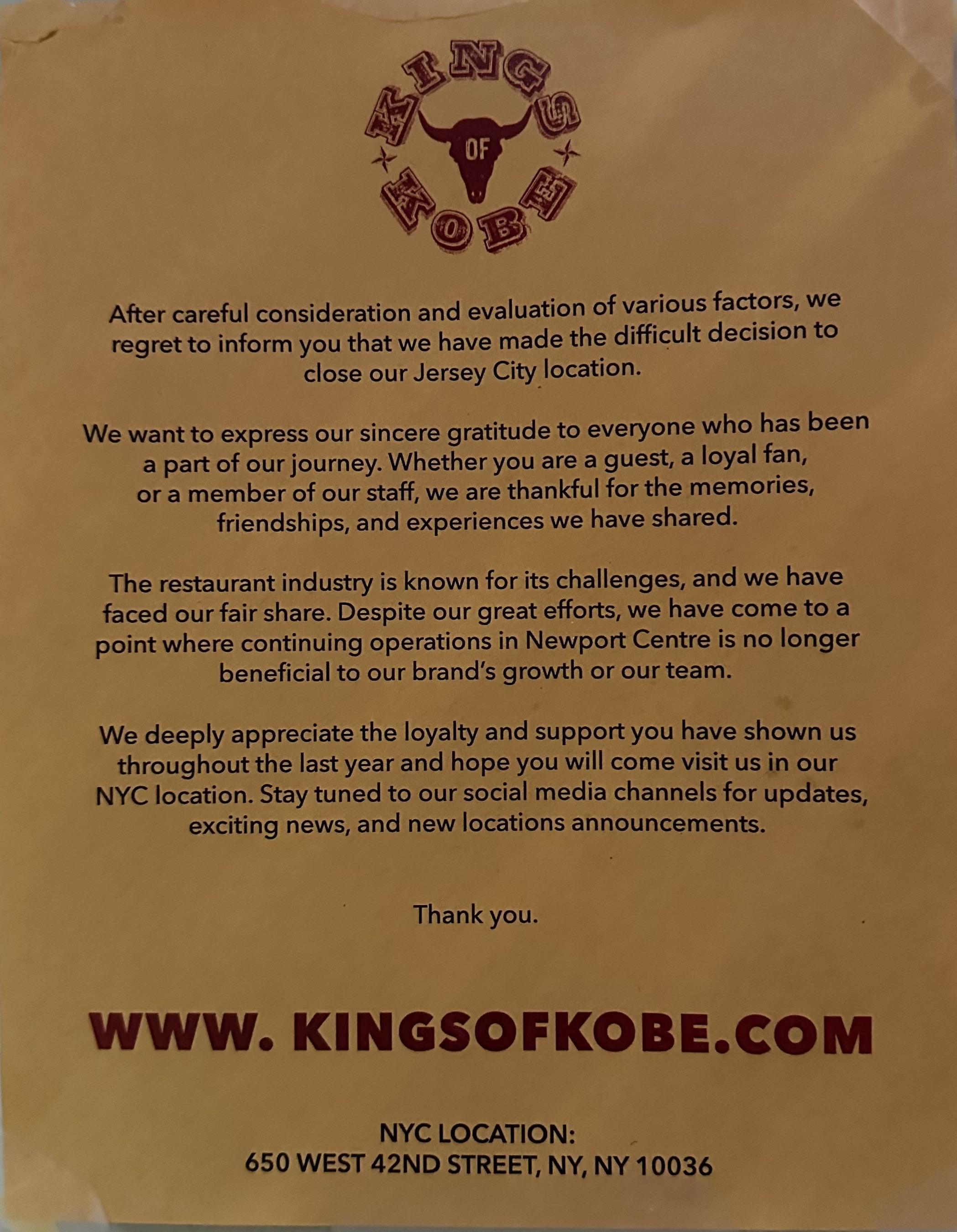 RIP - Kings of Kobe in Newport is closed : r/jerseycity